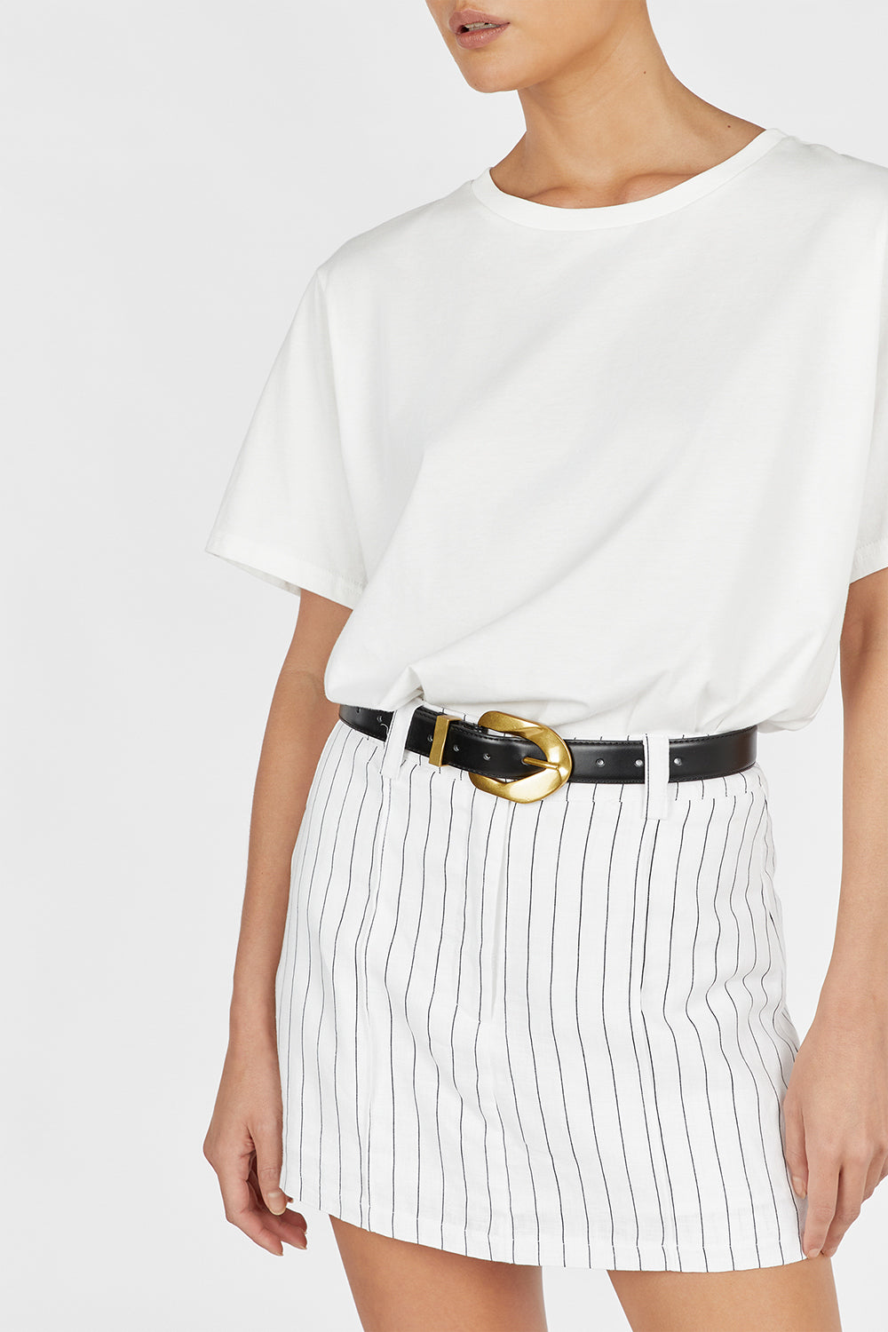 Marcel White Pinstripe Linen Skort with Pockets & Belt Loops
