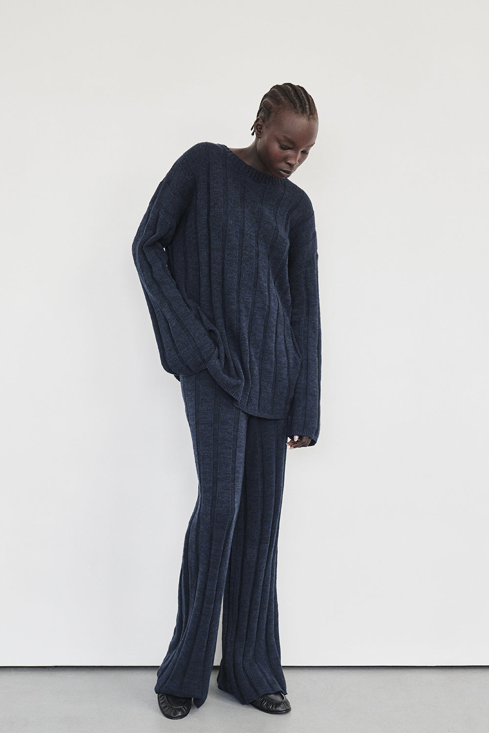 Indigo Crew Neck Knit Sweater - Relaxed Longline Top