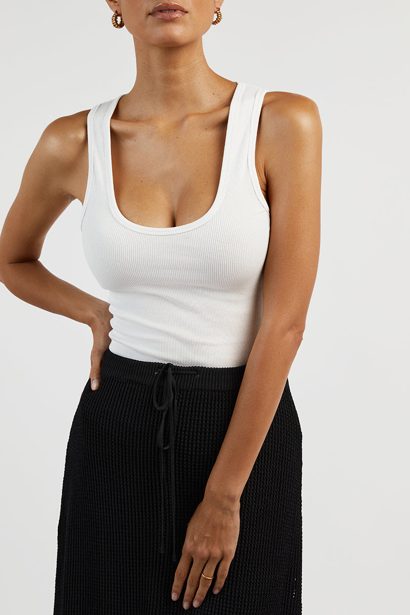 Ophelia Black Crochet Midi Skirt - High Waist Lined Stretch Knit