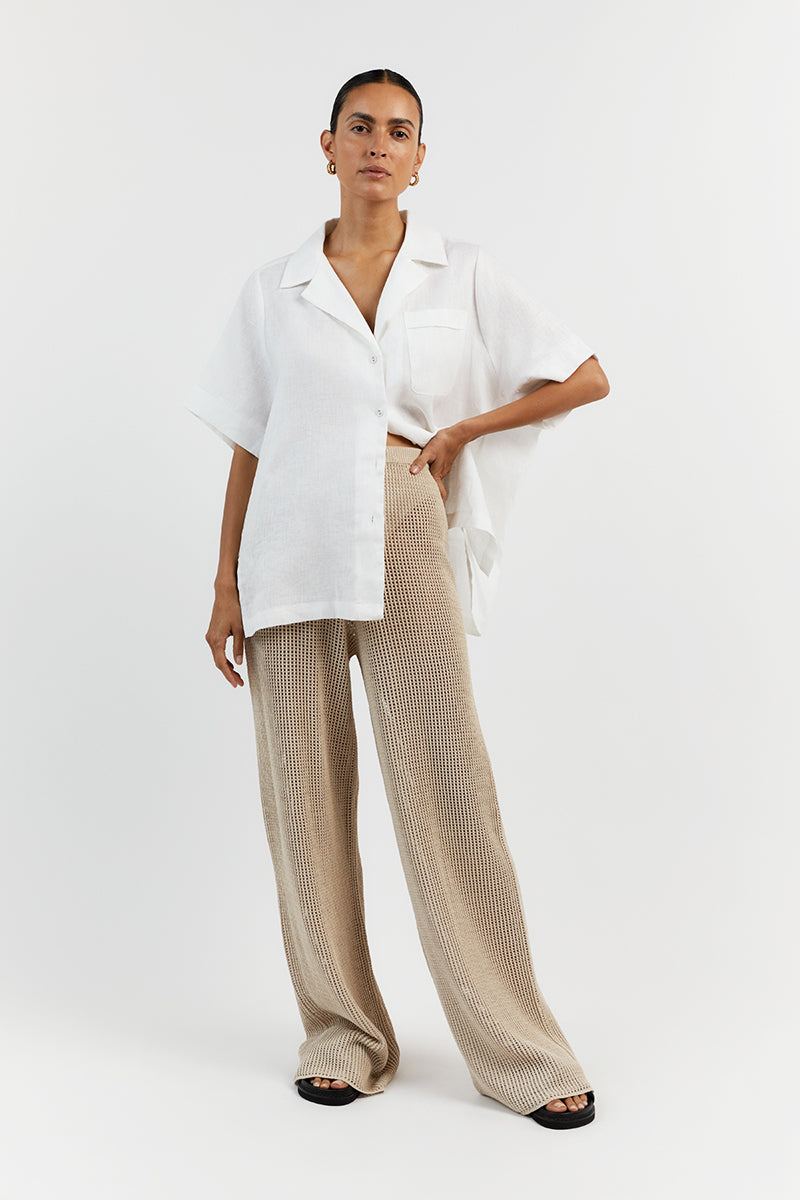Ophelia Stone High Waist Crochet Wide Leg Pants