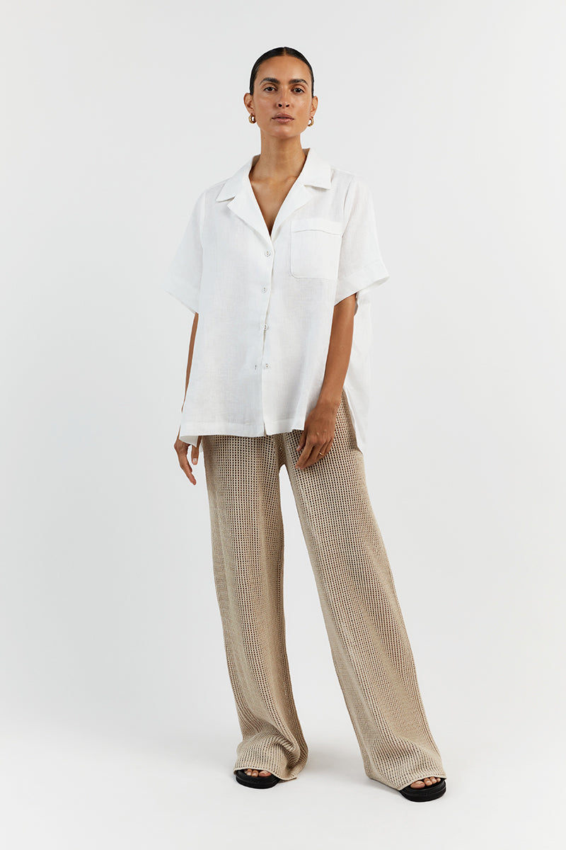 Ophelia Stone High Waist Crochet Wide Leg Pants