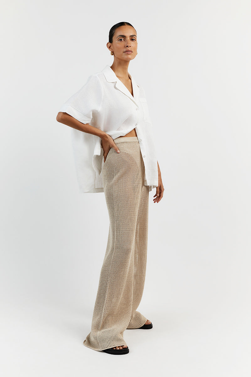 Ophelia Stone High Waist Crochet Wide Leg Pants