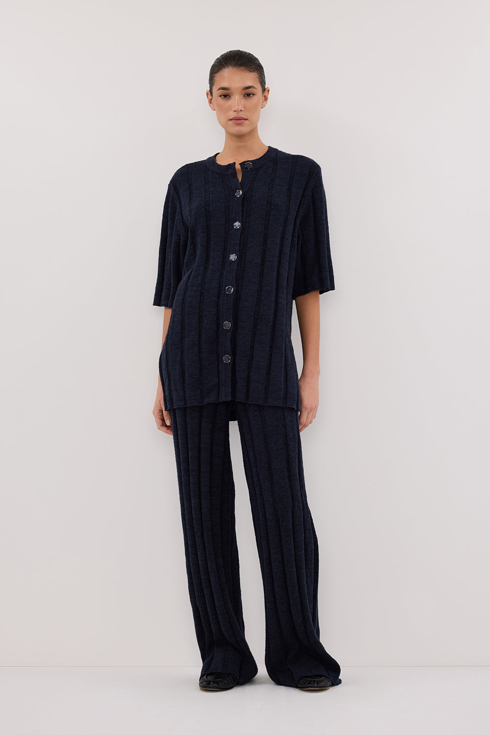 Jazz Indigo Short Sleeve Knit Shirt with Marble Buttons