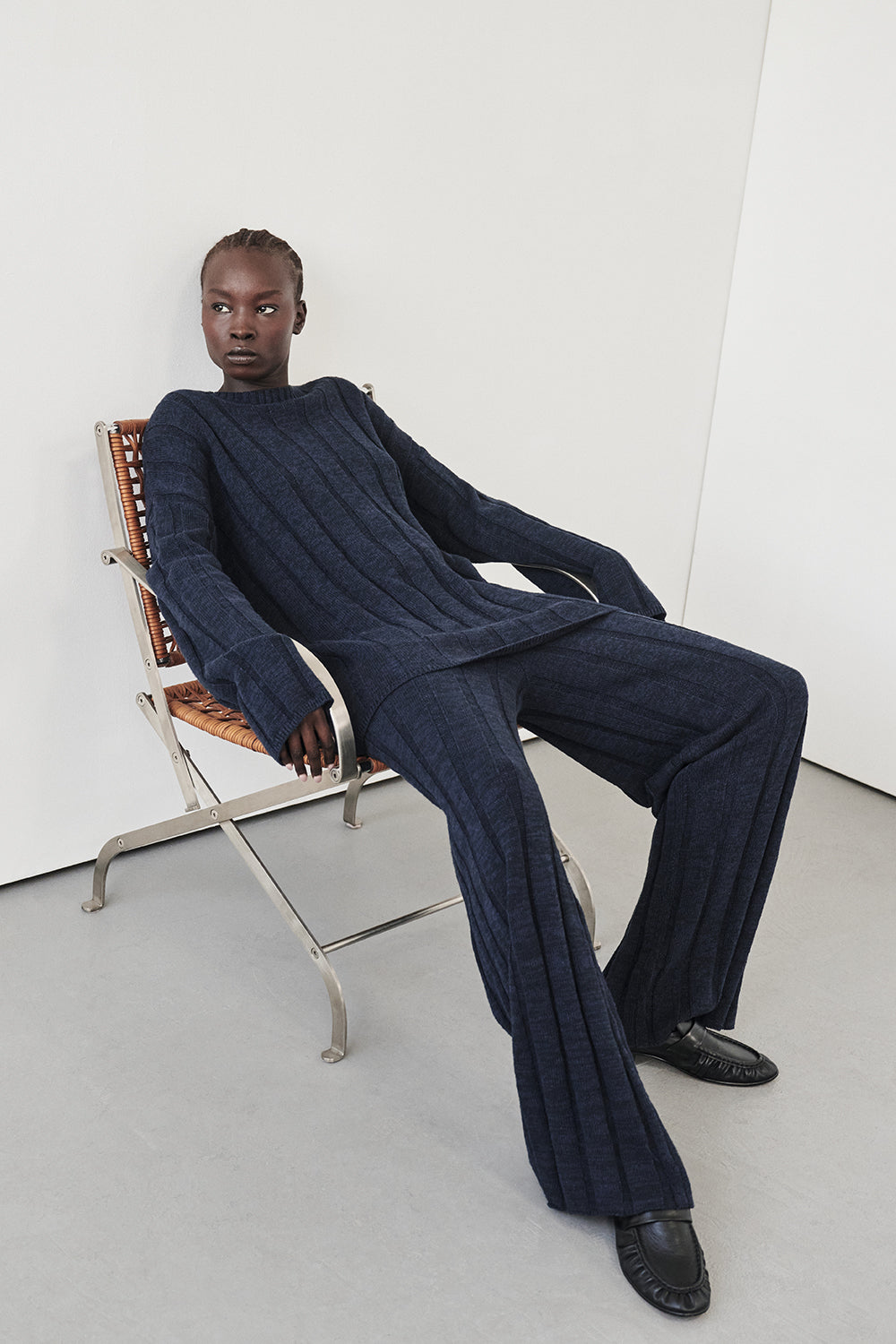 Jazz Indigo High Rise Wide Leg Knit Pants