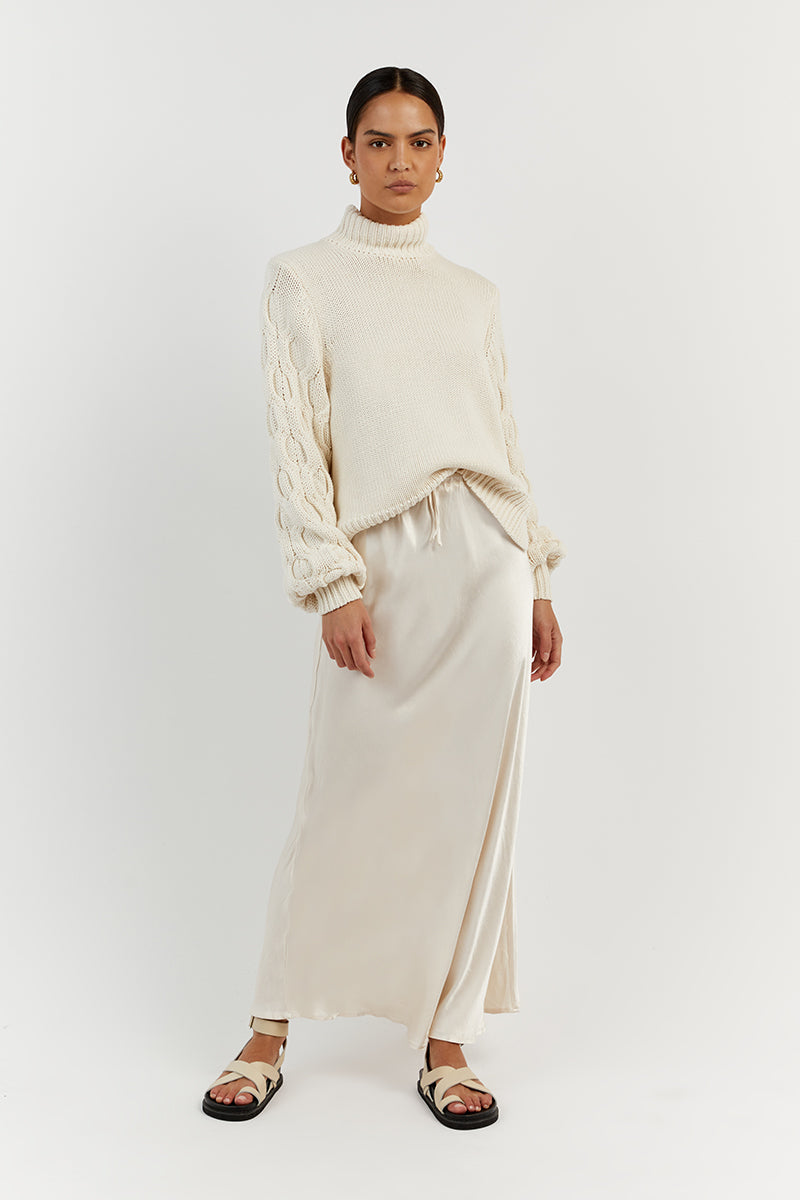Scout Ivory Cable Knit Turtleneck Jumper - Heavyweight Cocoon Fit