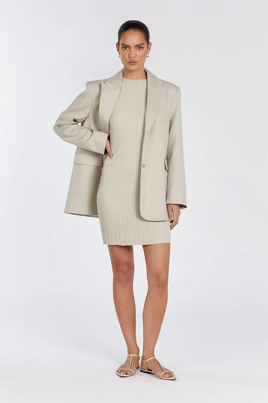 Sienna Stone Ribbed Knit Mini Dress - Sleeveless Stretch Dress