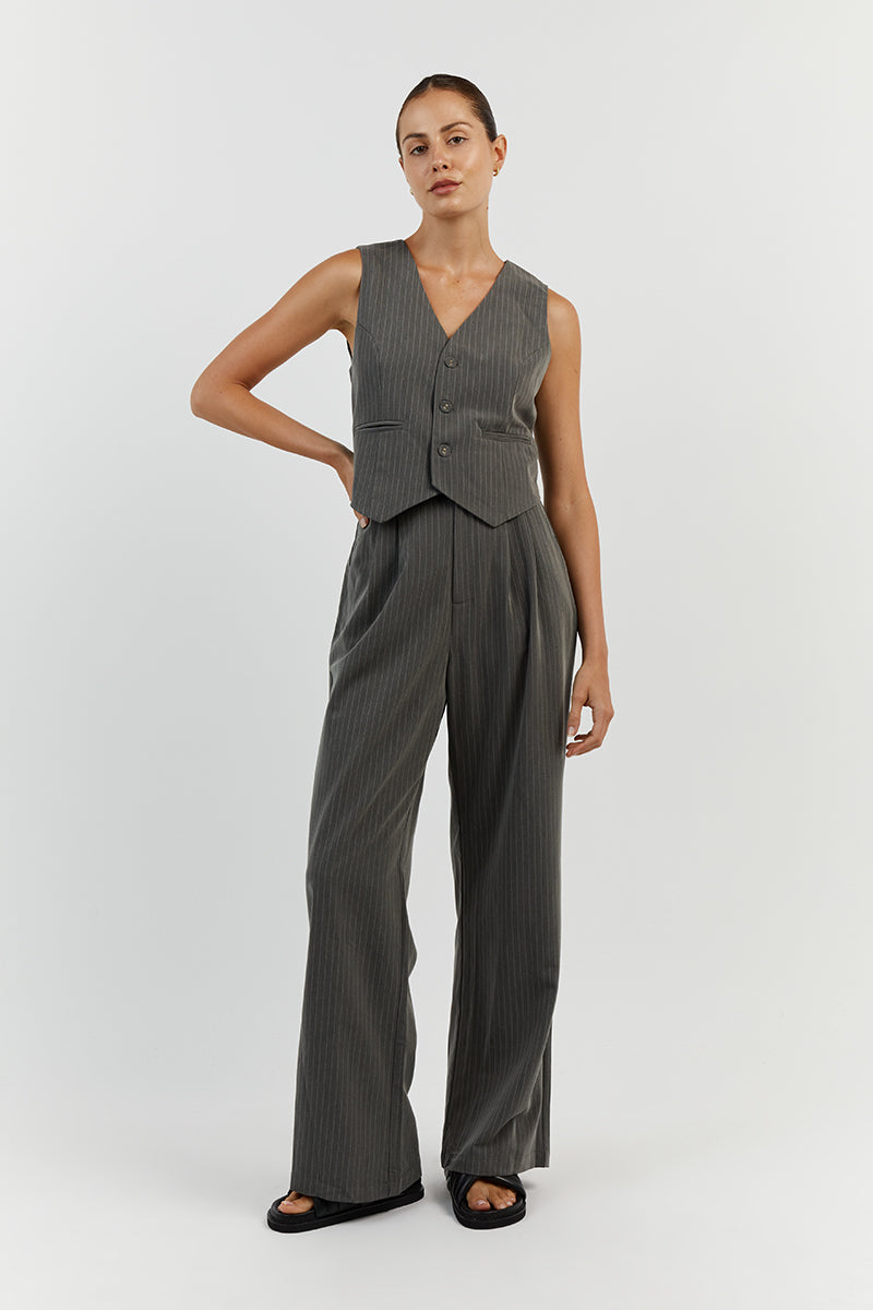 Diego Grey Pinstripe Suit Vest - Lightweight Sleeveless V-Neck