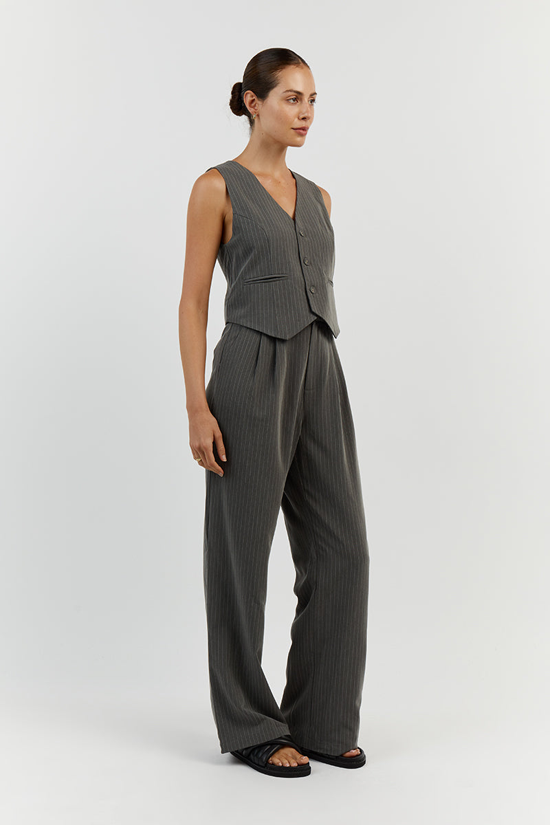 Diego Grey Pinstripe Suit Vest - Lightweight Sleeveless V-Neck