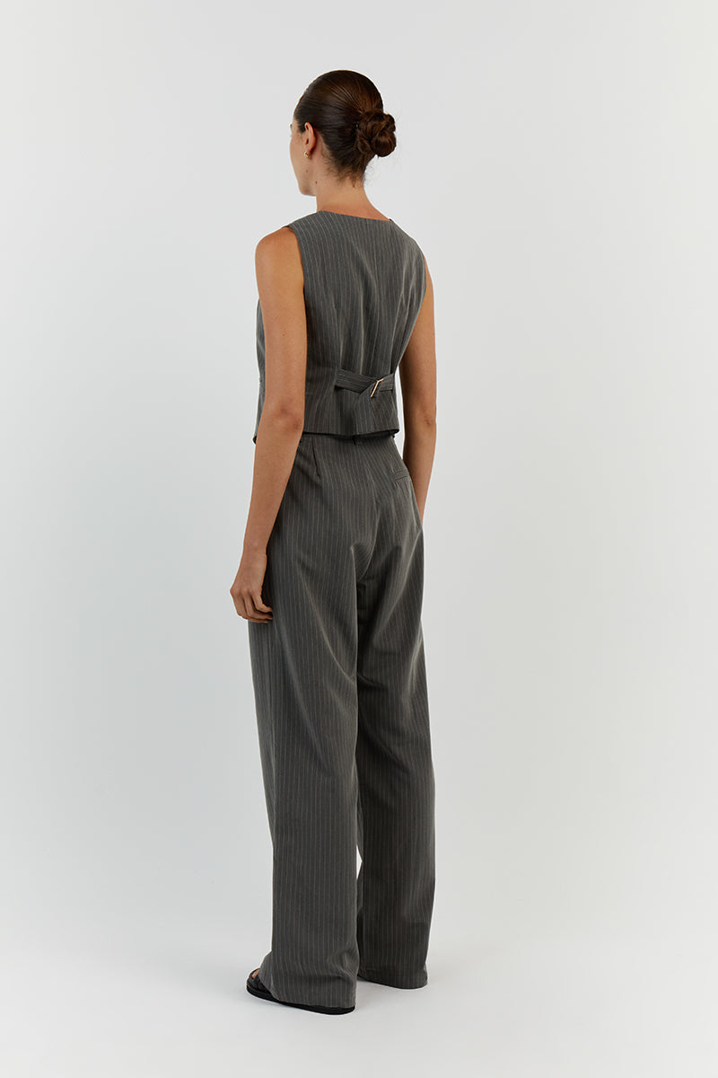 Diego Grey Pinstripe Suit Vest - Lightweight Sleeveless V-Neck