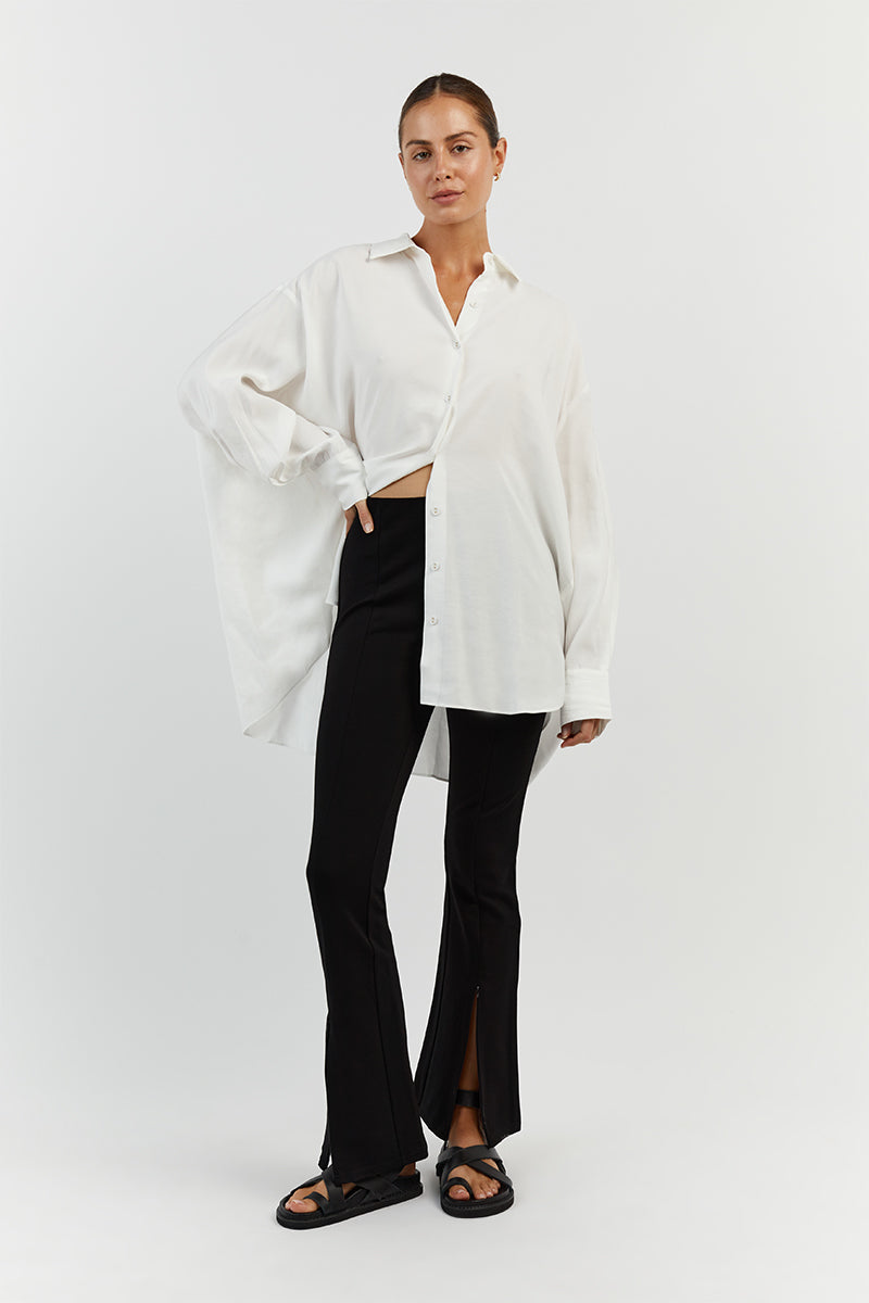 Asher Black High Waisted Flared Pants with Side Zip