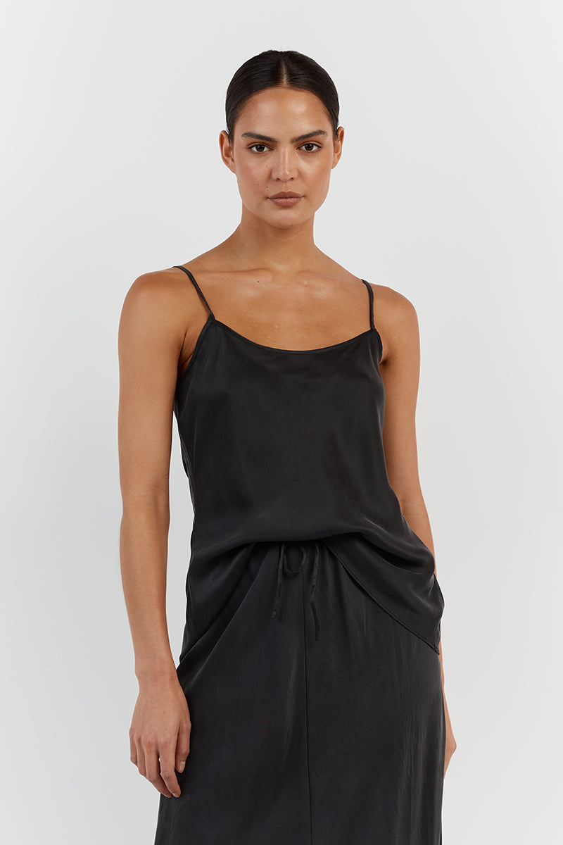 Layla Black Silk Cami Top - Lightweight Sleeveless