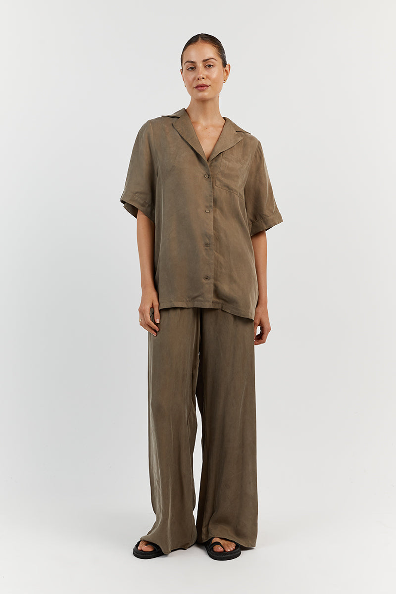 Kingston Moss Oversized Cupro Shirt - Point Collar & Pocket