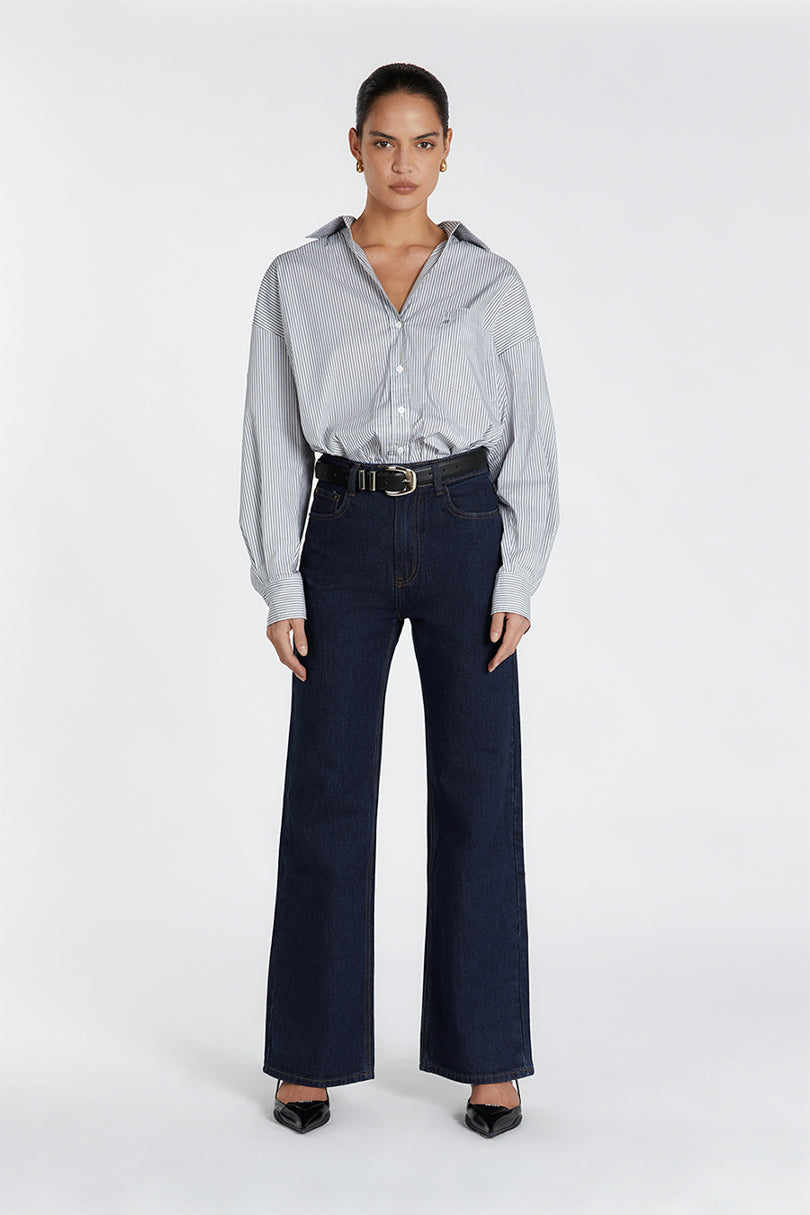 Alexa Indigo High Rise Straight Leg Jeans - Non-Stretch Denim