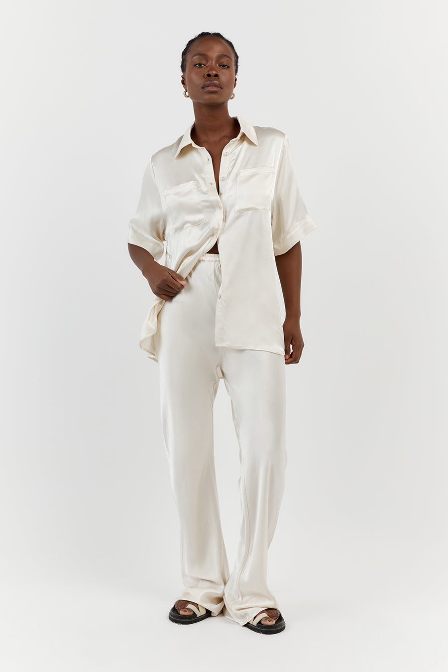 Simone Pearl Satin High Waist Bias Cut Pants