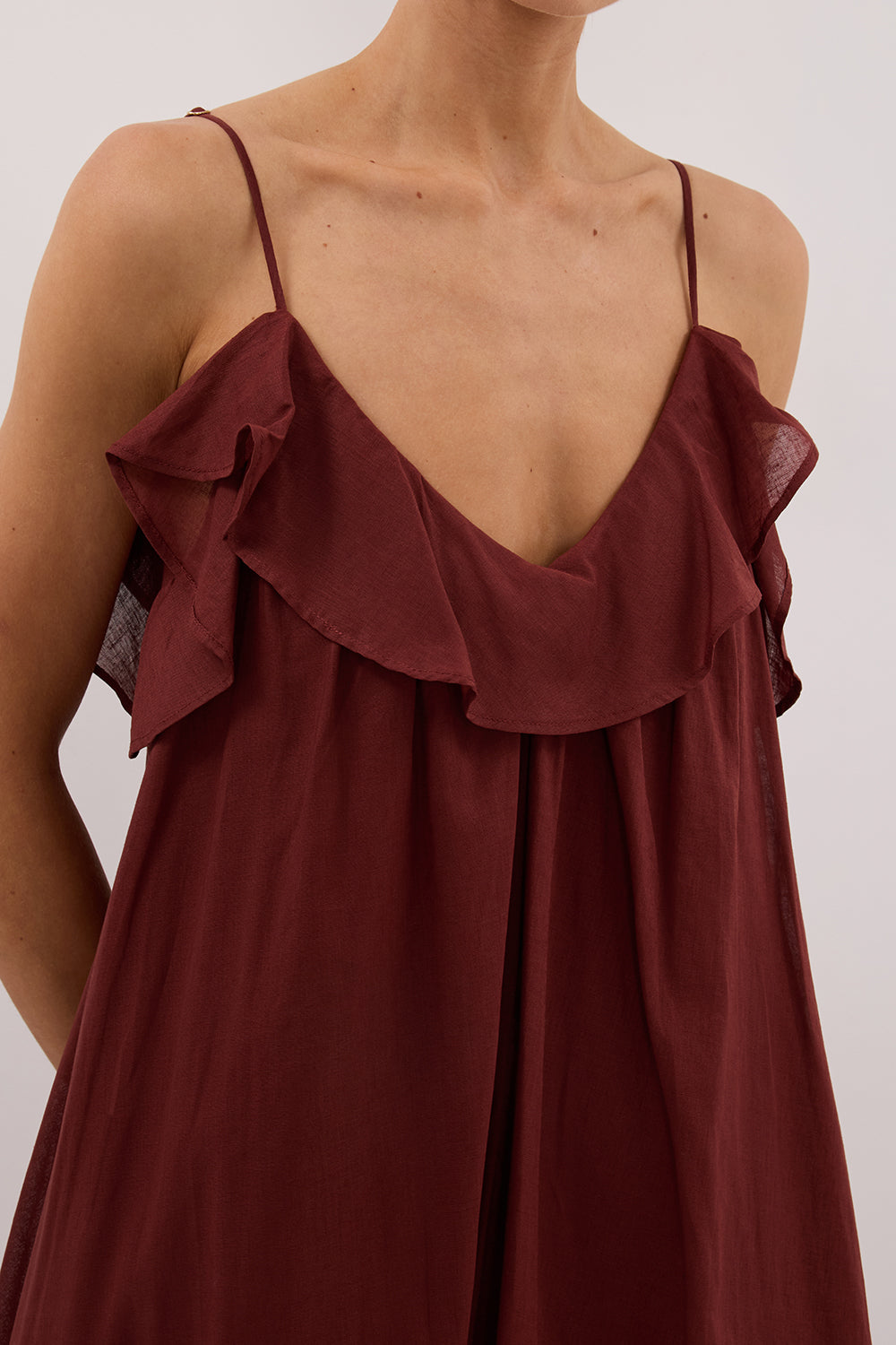 Capri Sahara Linen Blend Maxi Dress with V-Neck & Ruffle Details