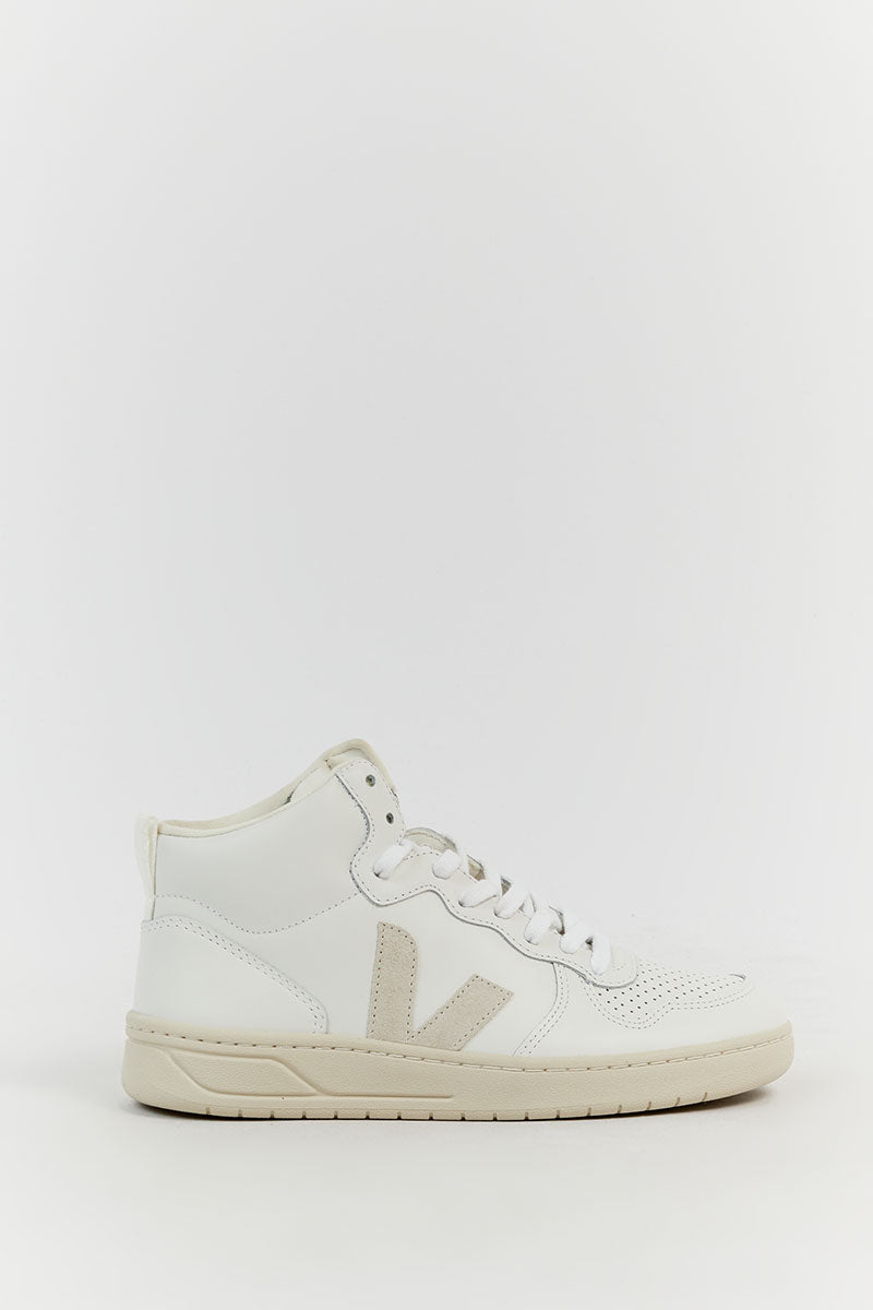 VEJA V-15 White Leather Sneakers - Platform Sole Lace-Up
