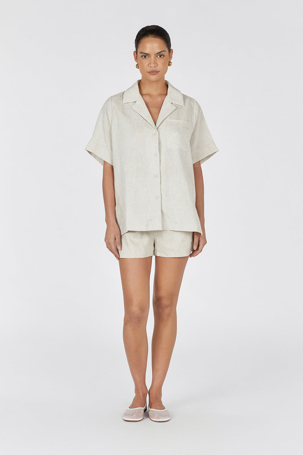 Campbell Oversized Linen Shirt – Short Sleeve & Pocket