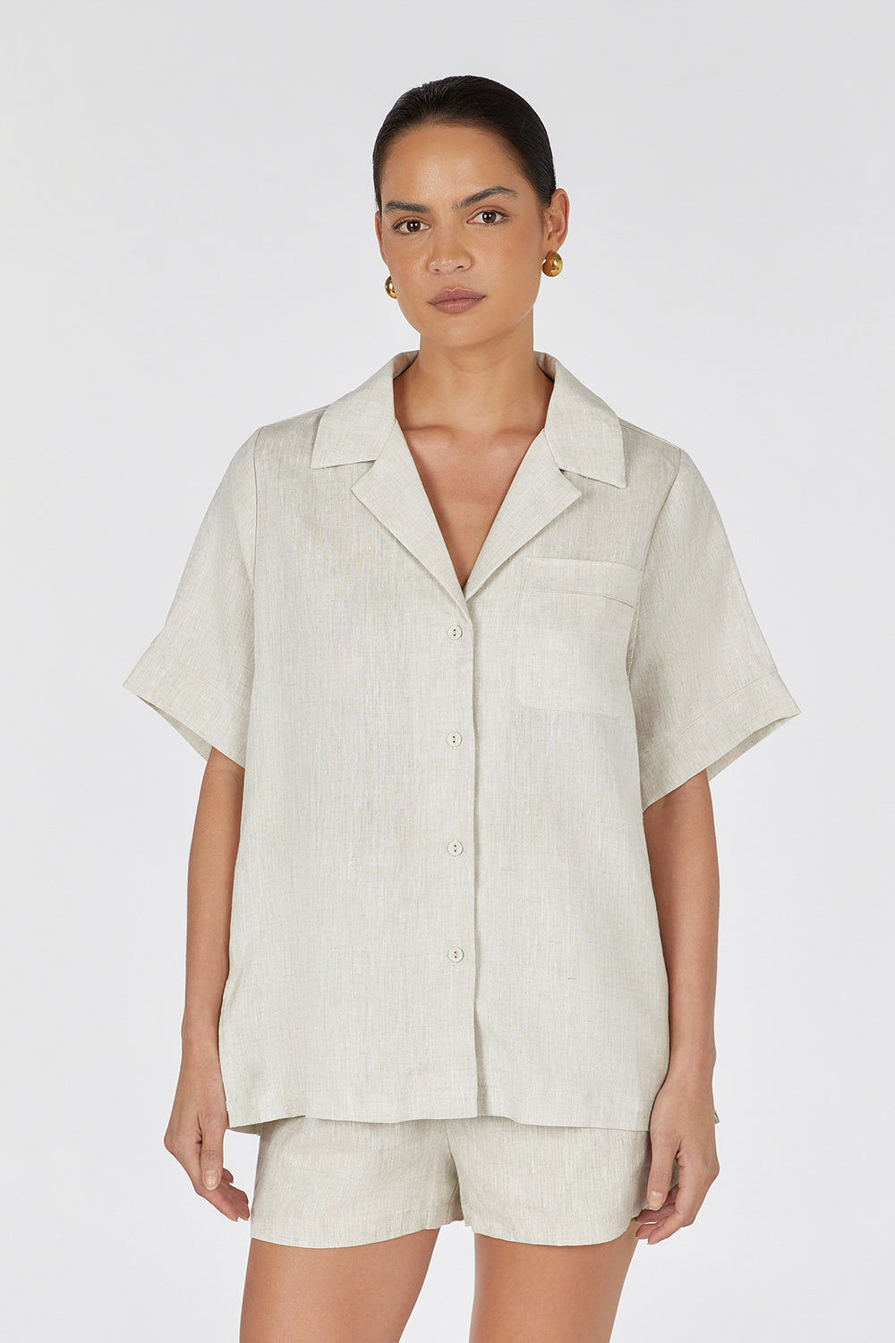 Campbell Oversized Linen Shirt – Short Sleeve & Pocket