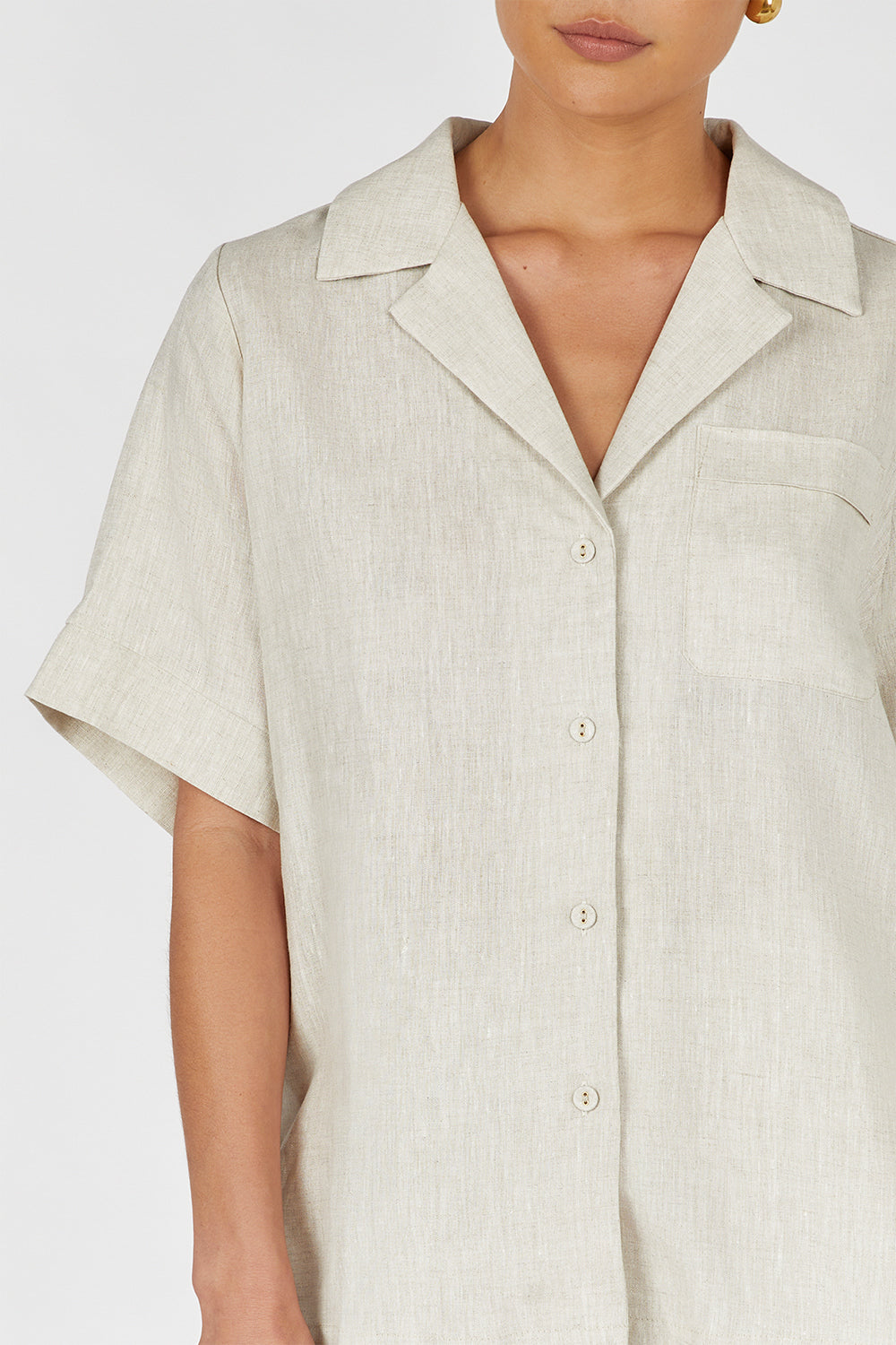 Campbell Oversized Linen Shirt – Short Sleeve & Pocket