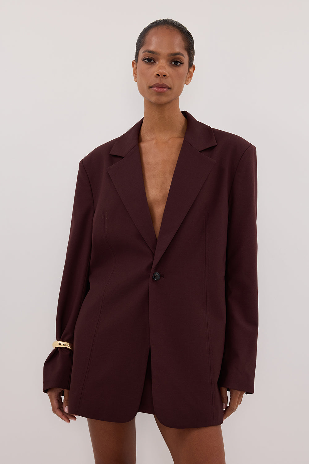 Prue Walnut Oversized Blazer for Women - Tailored Long Sleeve Jacket