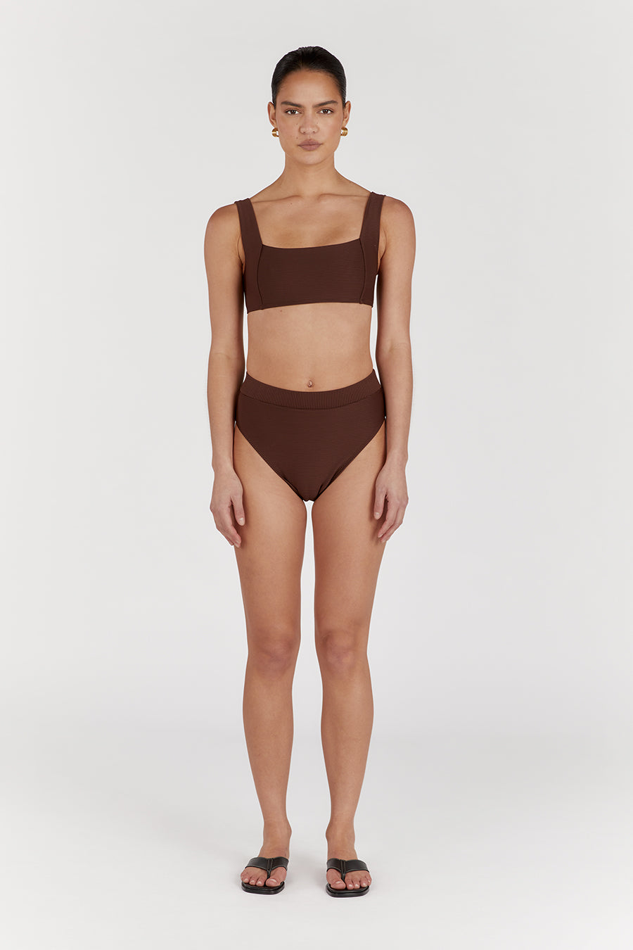 Amaya Sustainable Chocolate Brown Sports Bra Swim Top - REPREVE Recycled