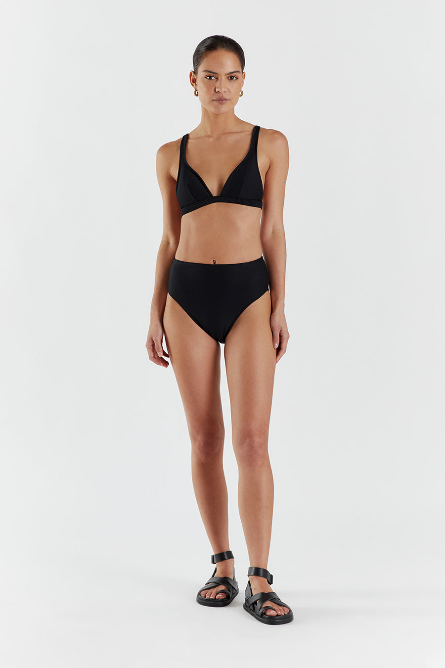 Amaya Black High Waisted Bikini Bottom - Recycled REPREVE Swimwear