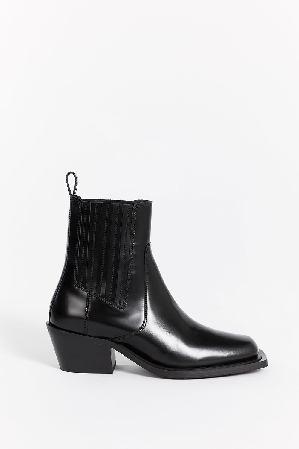 ALOHAS Black Leather Ankle Boots with Block Heel