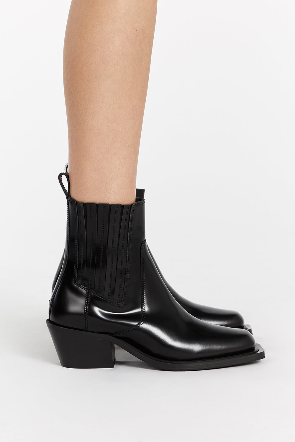 ALOHAS Black Leather Ankle Boots with Block Heel