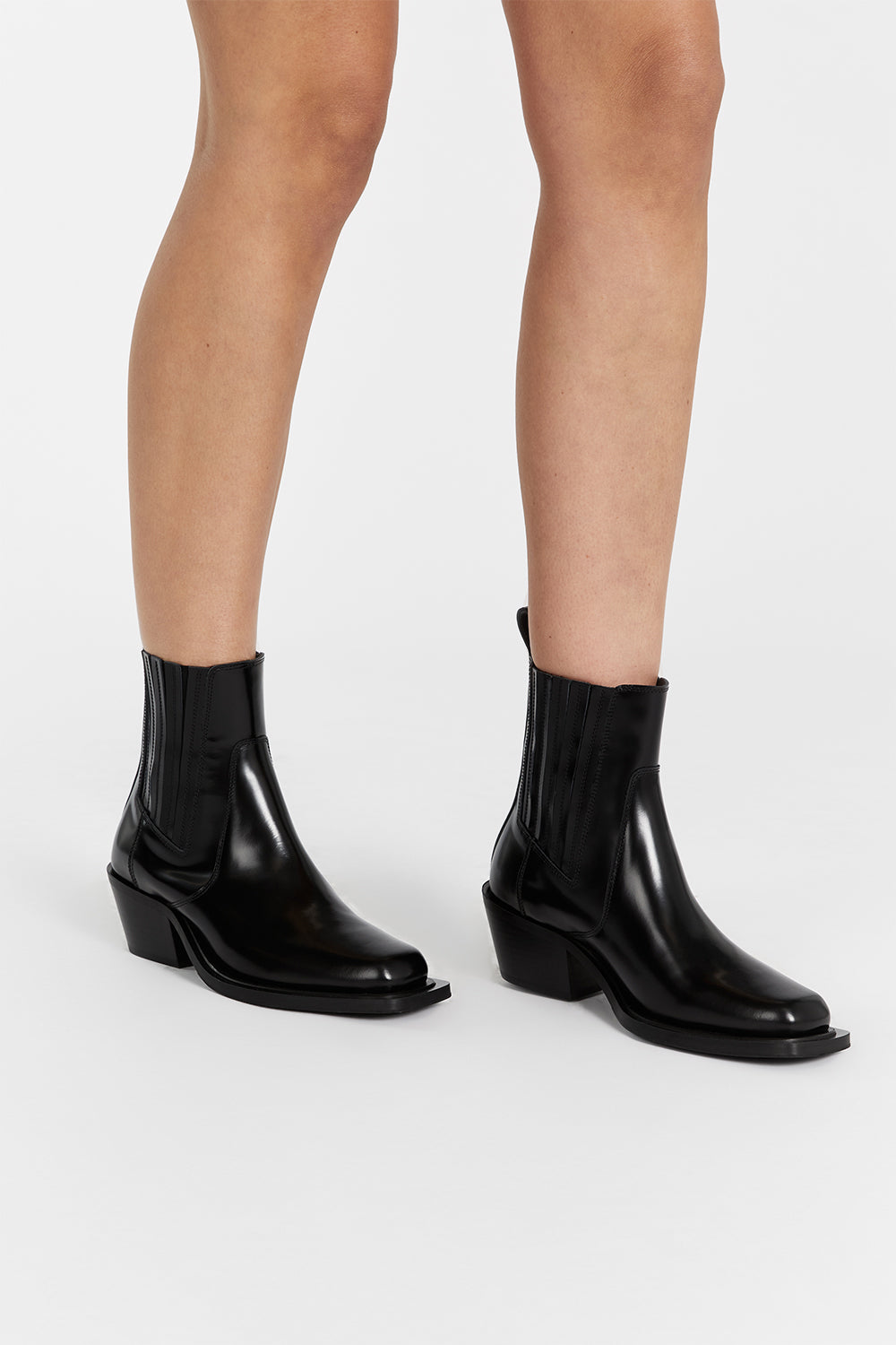 ALOHAS Black Leather Ankle Boots with Block Heel