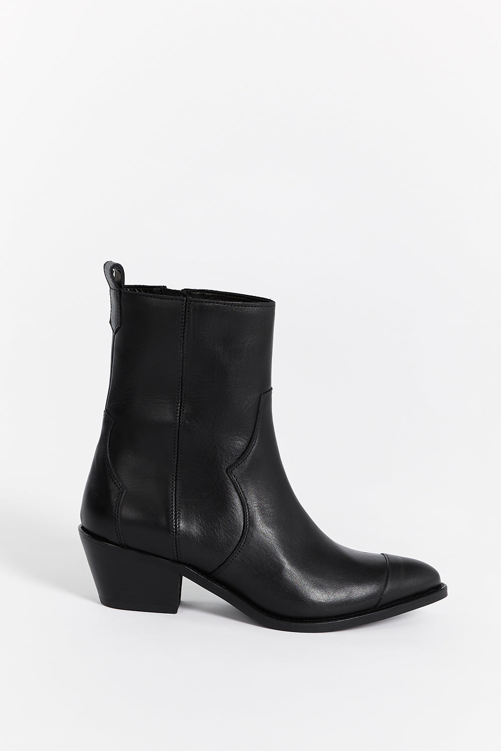 ALOHAS Black Leather Cowboy Boots with Side Zip