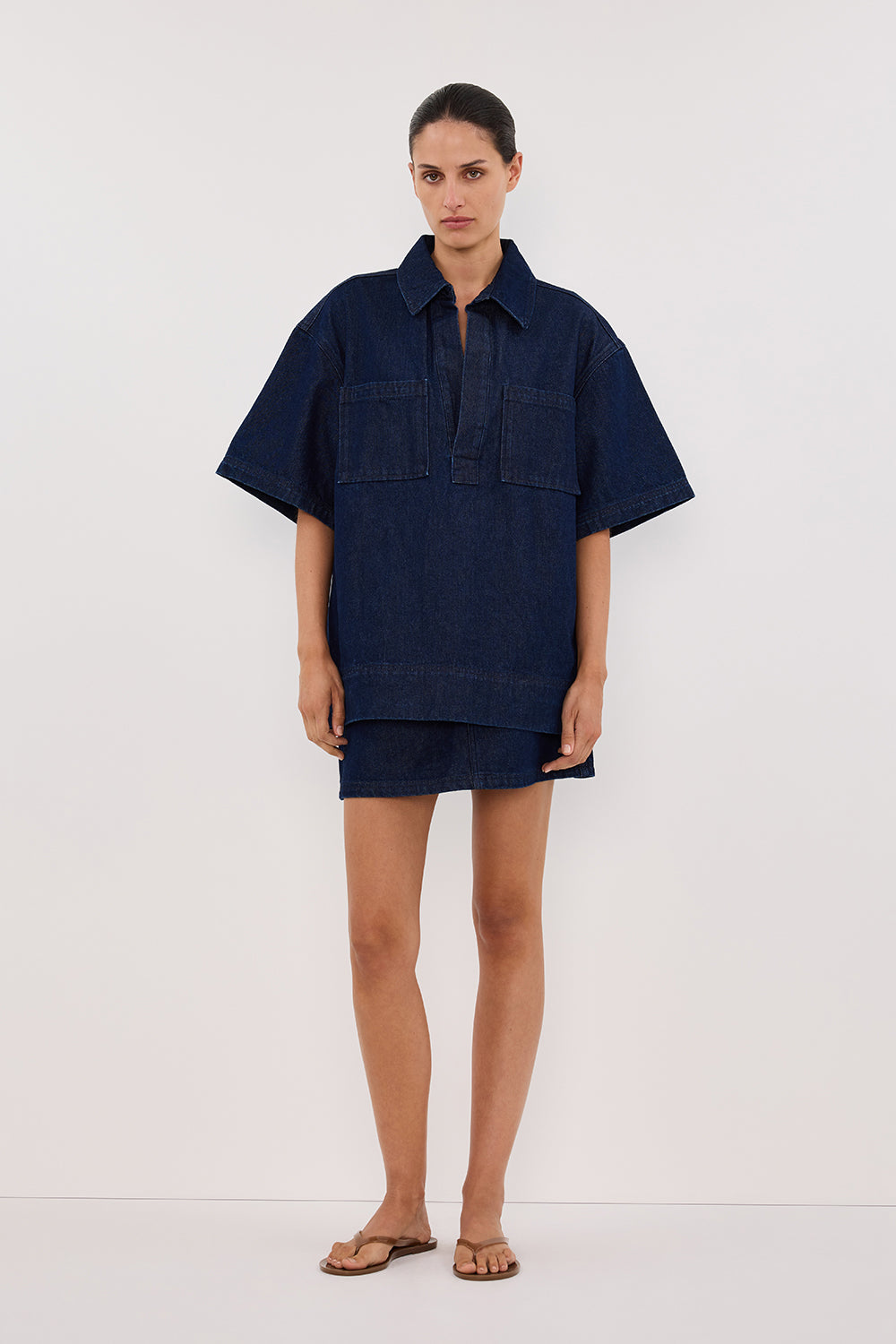Mason Indigo Oversized Denim Shirt - Boxy Fit Short Sleeve