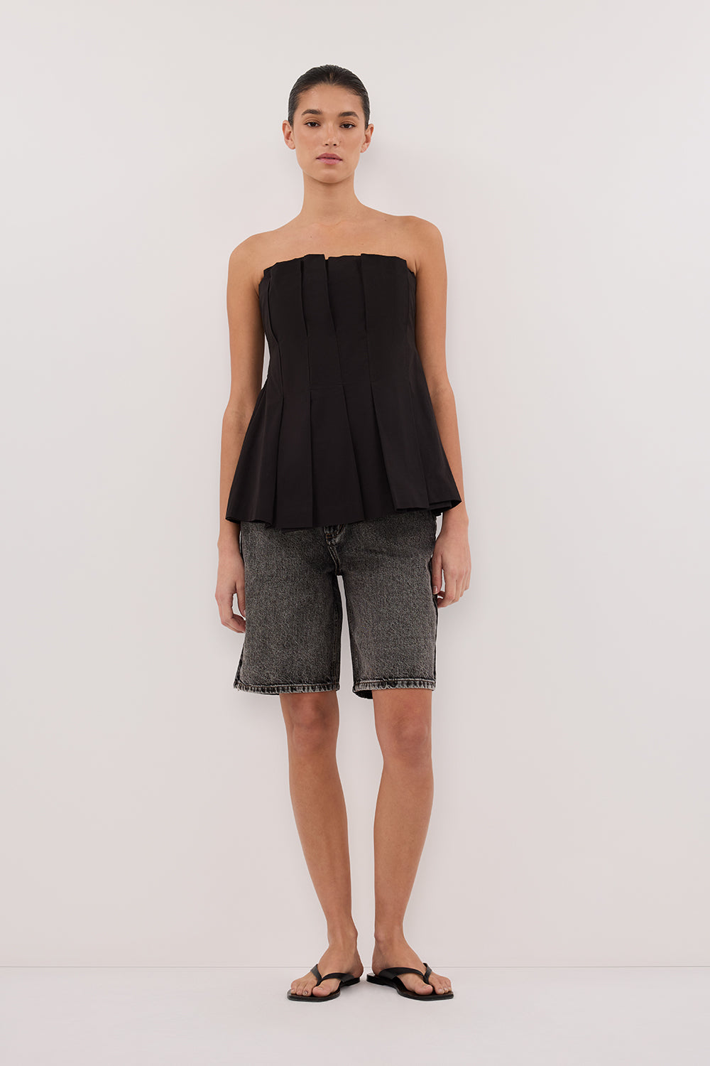 Bambi Washed Black Bermuda Denim Shorts for Women