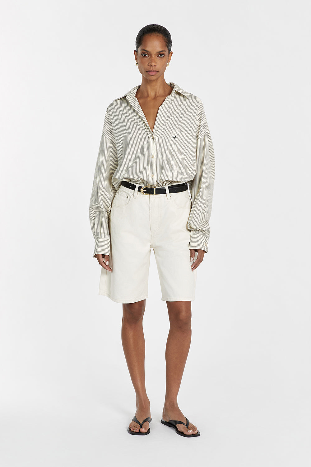 Bambi Cream Bermuda Denim Shorts for Women – Mid Rise 5-Pocket Design