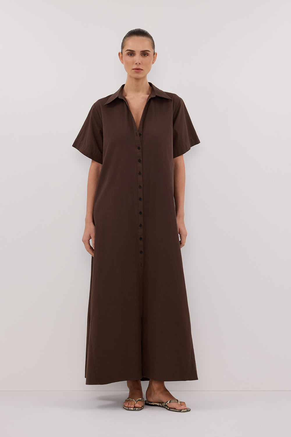 Violet Bitter Chocolate Short Sleeve Cotton Shirt Dress
