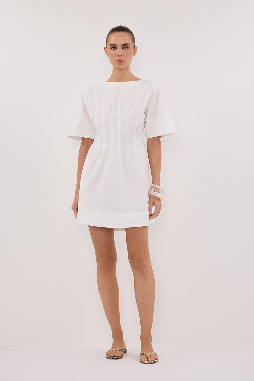 White Sleeveless Mini Dress with Side Pockets - Daphne