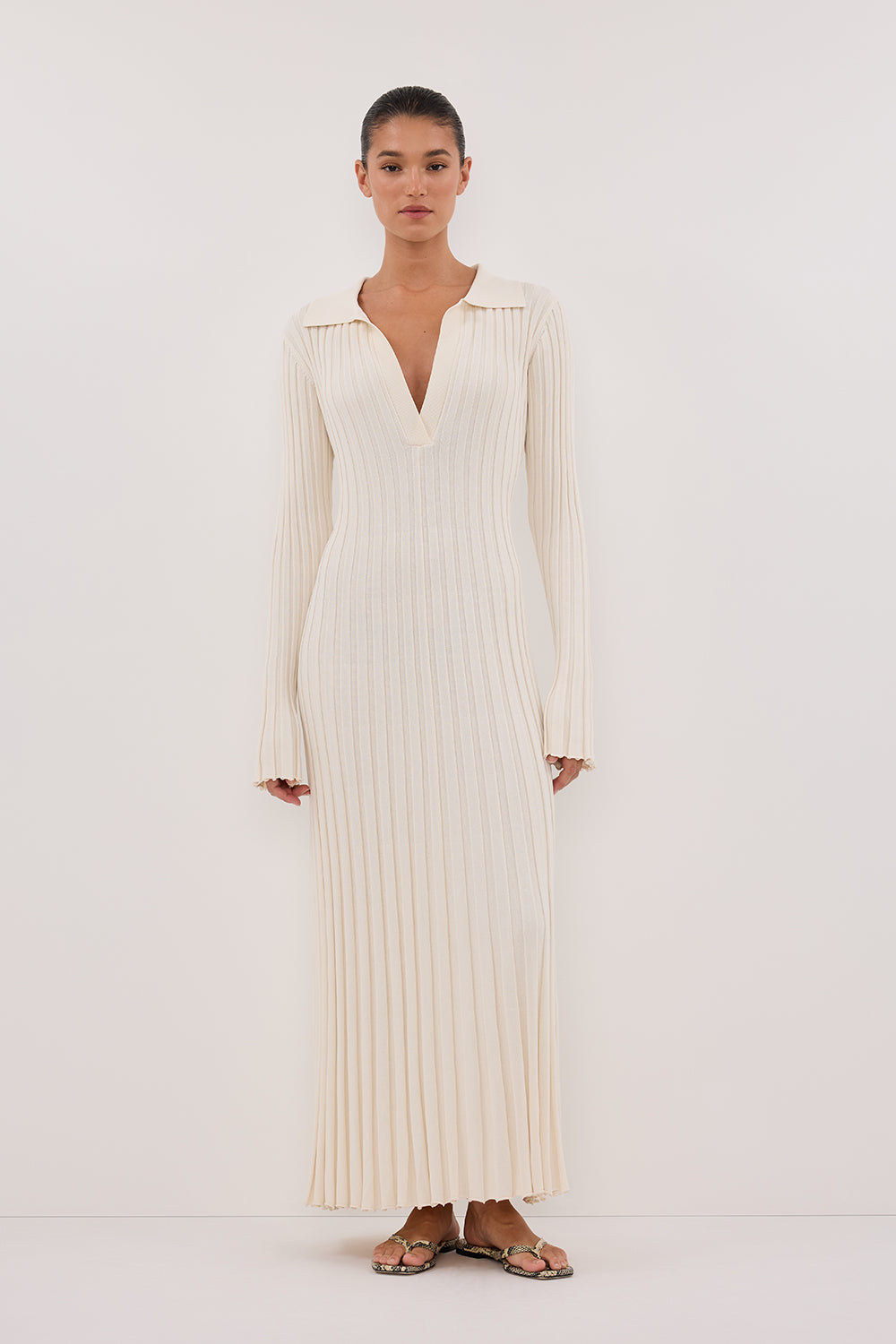 HAL PLASTER Long Sleeve Knit Midi Dress with Adjustable Waist Ties