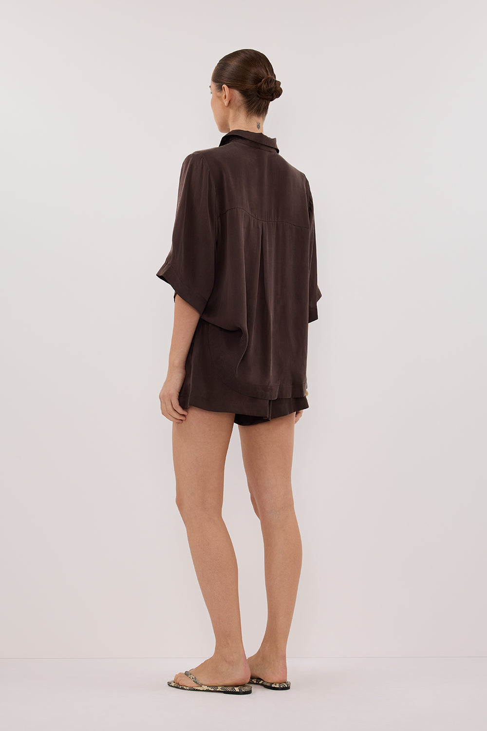Isla Bitter Chocolate Silk Boxer Shorts with Pockets