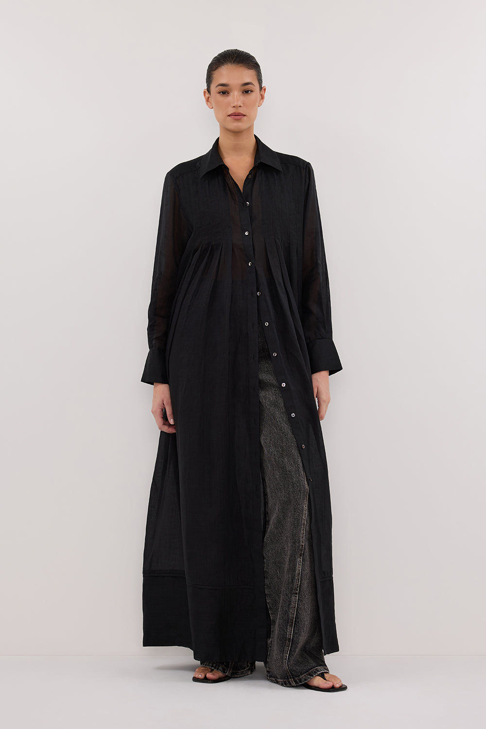 Black Ramie Shirt Dress with Removable Slip – Carmel