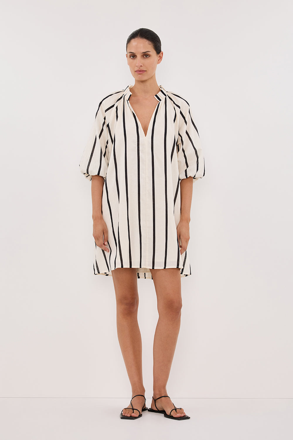 Elliot Striped Smock Dress with V-Neck & Pockets