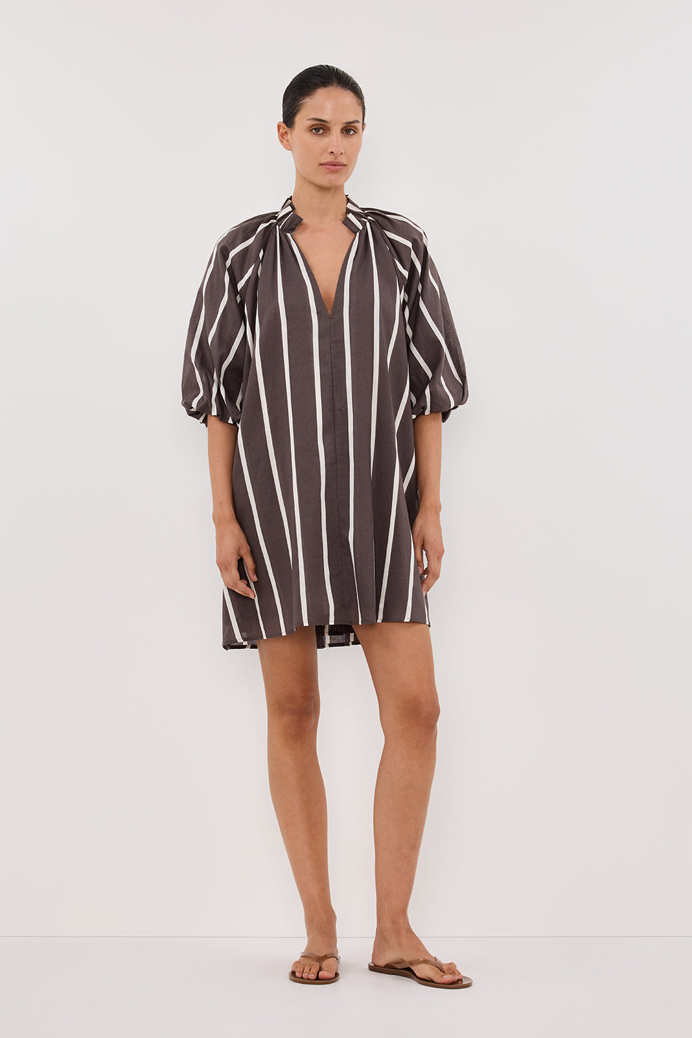 Elliot Striped Smock Dress with Frill Collar & Pockets