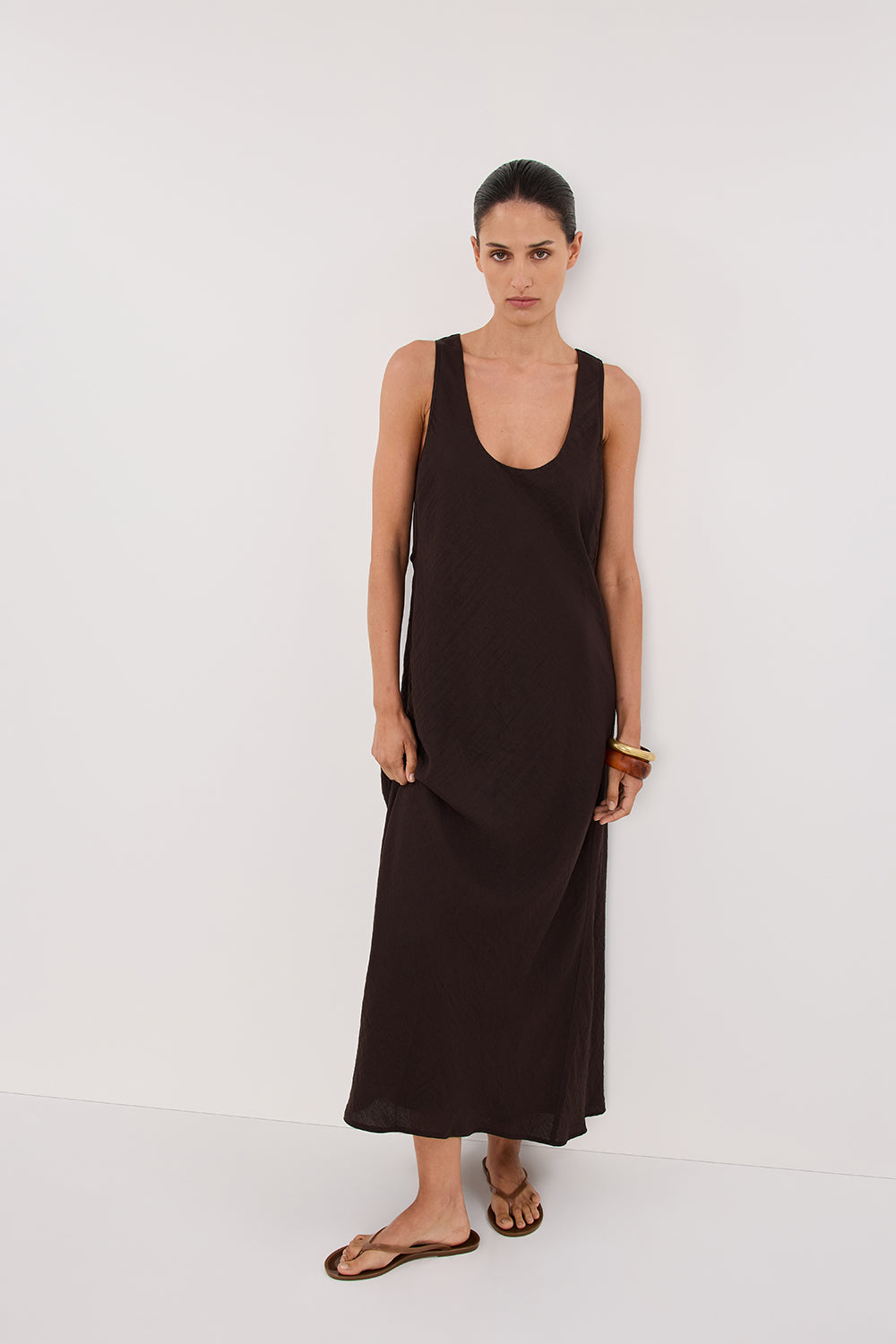 Shiloh Sleeveless Scoop Neck Midi Dress - Relaxed Slip Style