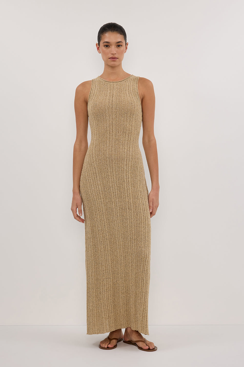 Gianna Ribbed Knit Maxi Dress - Sleeveless Form-Fitting Column