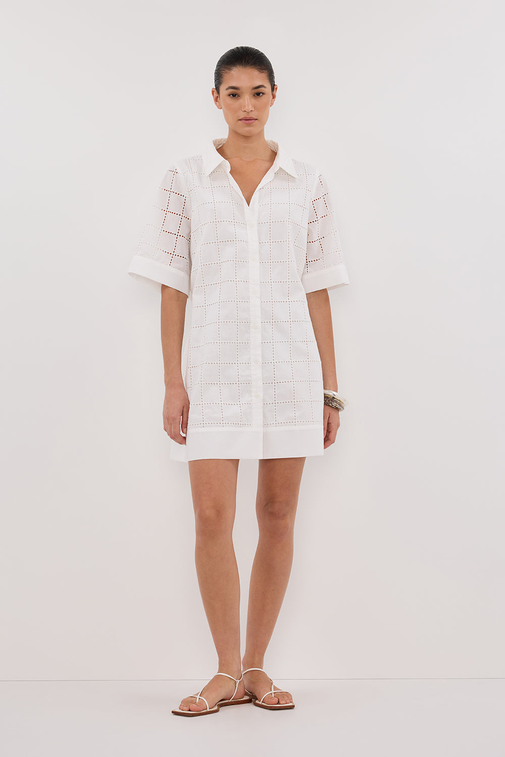 White Broderie Mini Dress with Sleeves – Owen