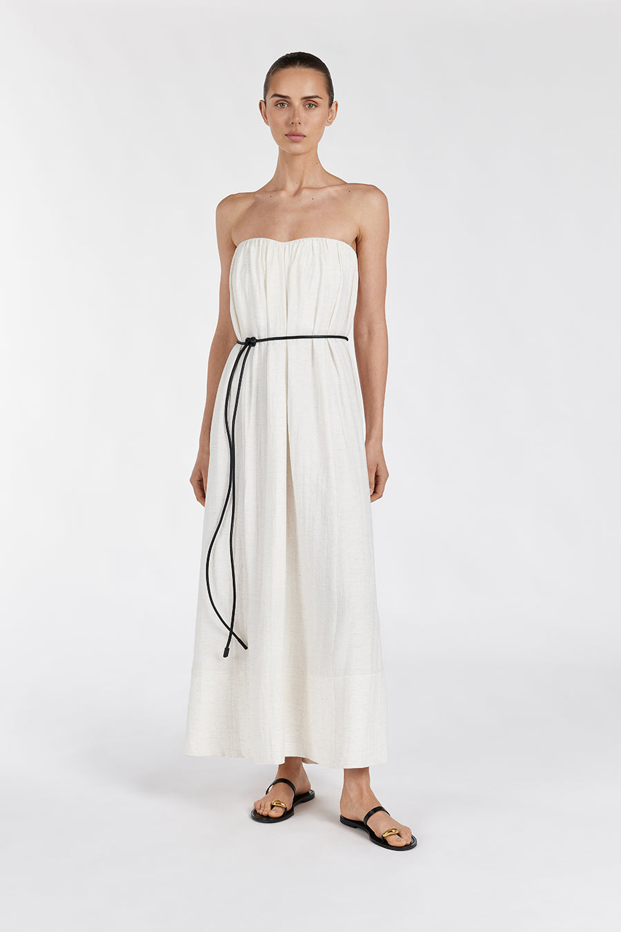 Shaniya Strapless Sweetheart Midi Dress with Zip Closure