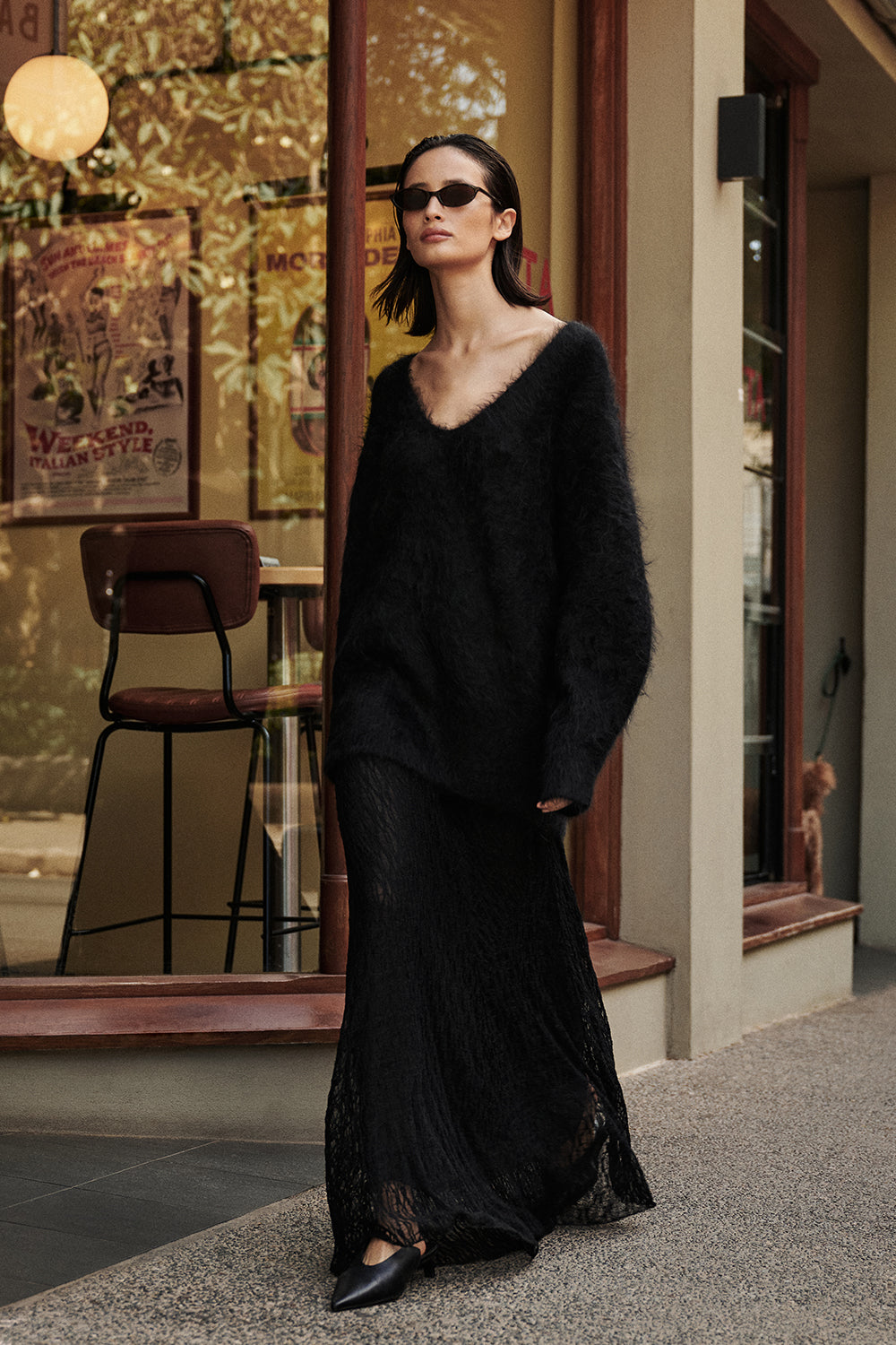 Lizzie Black Lace Maxi Skirt with Elastic Waist & A-Line Silhouette
