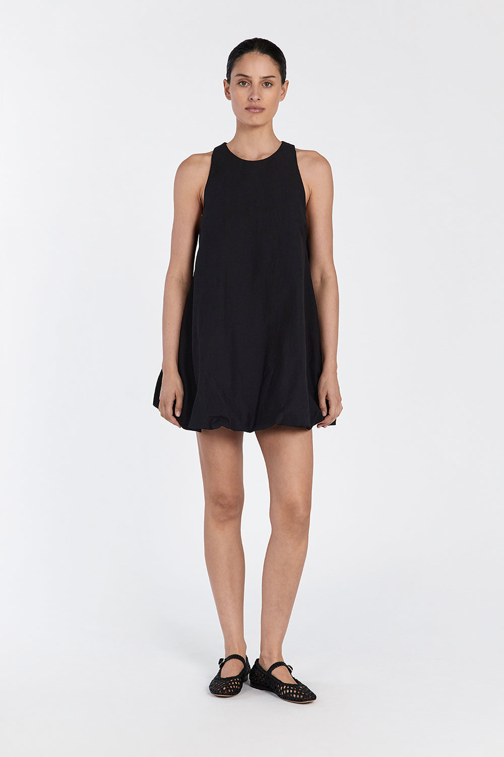 Black High Neck Sleeveless Mini Dress with Pockets