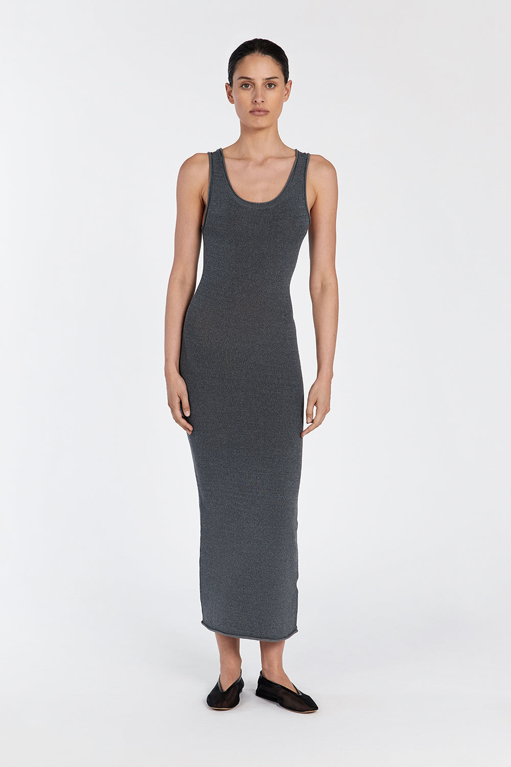 DISSH Sleeveless Maxi Dress | Grey Marle Knit Column Silhouette