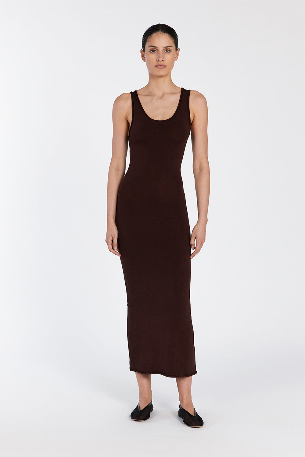 DISSH Roma Choc Sleeveless Maxi Dress with Scoop Neckline