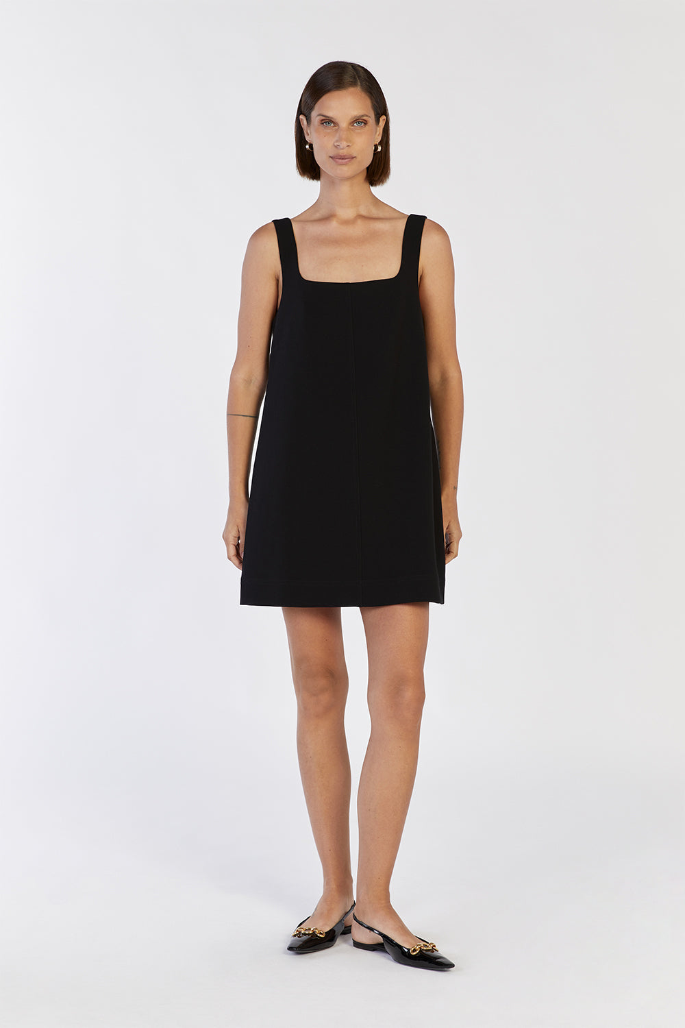 Black Square Neck Shift Mini Dress - Relaxed A-Line Fit