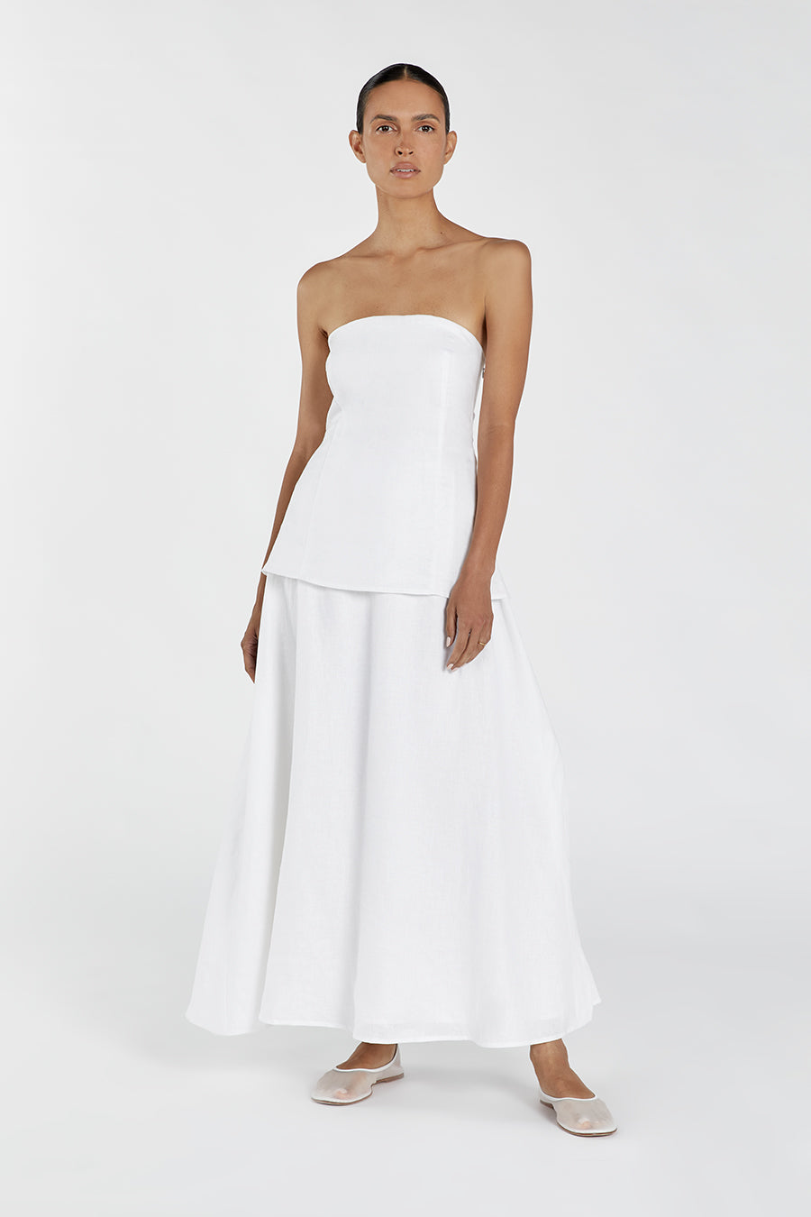 Saskia White Linen Strapless Maxi Dress with Back Cut Out